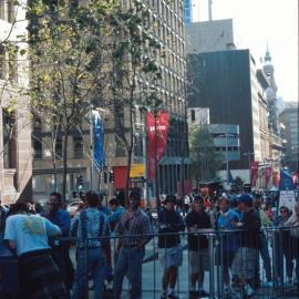 Lining up for a drink at the Martin Place Olympic Live Site Sydney, 2000