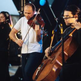 Four Play entertain the crowd at Martin Place Olympic Live Site, Sydney, 2000