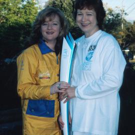 Torchbearer Marie Michau with Council Staff member at Prospect, Sydney, 2000