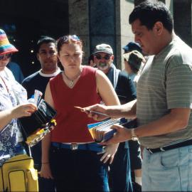 Scalpers outside Ticketek on Elizabeth Street, Sydney, 2000