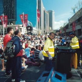 Keeping the Live Site clean, at the Circular Quay, Alfred Street Olympic Live Site, Sydney, 2000