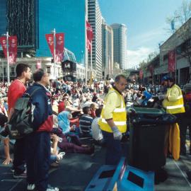 Keeping the Live Site clean, at the Circular Quay, Alfred Street Olympic Live Site, Sydney, 2000