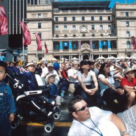 Relaxed spectators in front of Customs House, Alfred Street, Olympic Live Site, Sydney, 2000