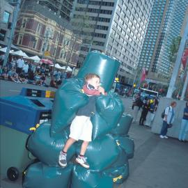 Garbage bags piled up at Alfred Street, Circular Quay, Sydney, 2000