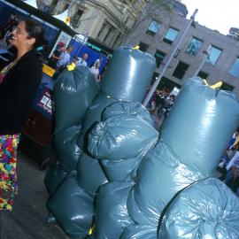 Garbage bags piled up at Alfred Street Circular Quay, Sydney, 2000