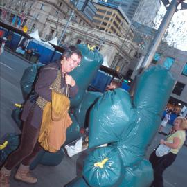 Garbage bags piled up at Alfred Street Circular Quay, Sydney, 2000