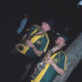 Buskers playing saxophone at Regimental Square Sydney, 2000