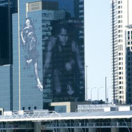 Decorative ad of Lleyton Hewitt and Cathy Freeman at the Maritime Centre Building, Sydney, 2000