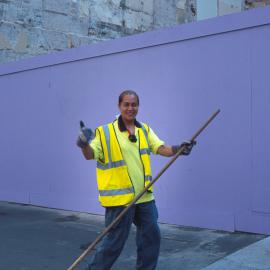 Council worker cleaning Bathurst Street, Sydney, 2000