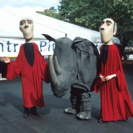 Two brothers and a rhino at Pitt Street near Belmore Park, Sydney, 2000