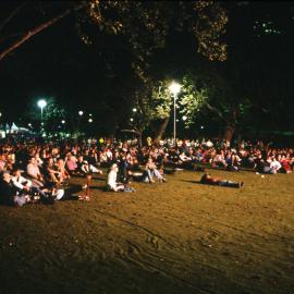 Live Site crowd awaits running of Women's 200m final at Belmore Park Olympic Live Site, Sydney, 2000