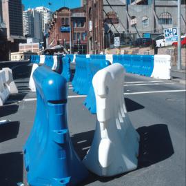 Traffic control barricades at Ultimo Road, Sydney, 2000