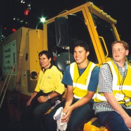 City cleansing teams get ready for action after Olympic closing ceremony York Street Sydney, 2000