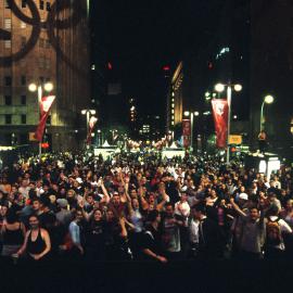 Martin Place activity on Olympic Closing Ceremony night, Sydney, 2000