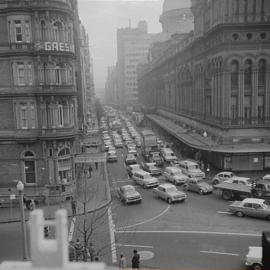 Traffic congestion, York and Druitt Streets Sydney, 1966