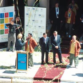 Athletes' interviews at Sydney Town Hall Steps, 2000