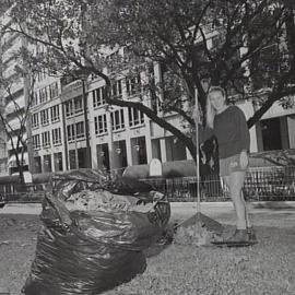 Gardener working in Wynyard Park, York Street Sydney, 1999