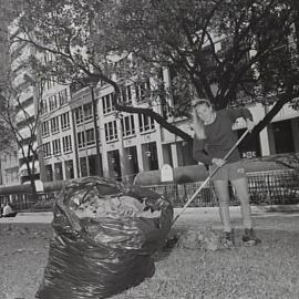 Gardener working in Wynyard Park, York Street Sydney, 1999