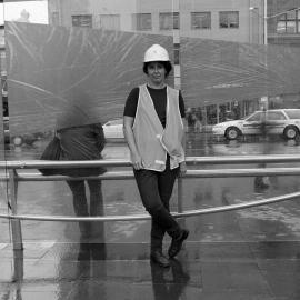 Merilyn Fairskye at upgrade of Railway Square, George Street Sydney, 1999