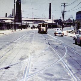 Tram in Botany Road Zetland, 1954