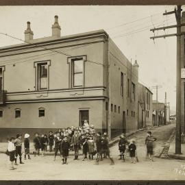 Print - Children gathered on street Barnett Lane Darlinghurst, 1916