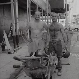 Workmen involved in the footpath upgrade project, Liverpool Street Sydney, 2000