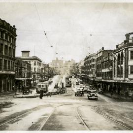 Tram track under construction, William and Yurong streets Darlinghurst, 1934