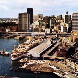 Overseas Passenger Terminal and ferry wharves at Circular Quay Sydney, 1966