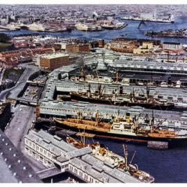 View south-west from the Sydney Harbour Bridge over Walsh Bay and Millers Point, 1947