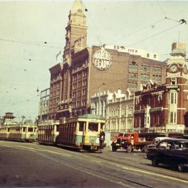 Trams and cars in Railway Square Haymarket, 1957