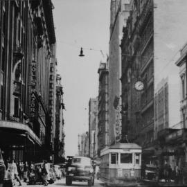 Traffic in Castlereagh Street Sydney, 1950