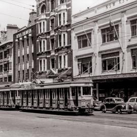 Trams in Elizabeth Street, Sydney, 1953
