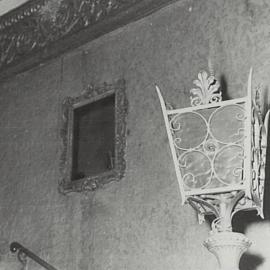 Interior, Capitol Theatre, stairway mirror and lamp details, Campbell Street Haymarket, 1972