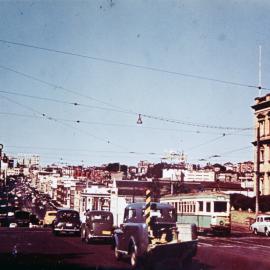 Traffic outside the Australian Museum, William Street Darlnghurst, 1954