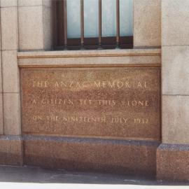 Anzac War Memorial foundation stone, Hyde Park Sydney, 1986