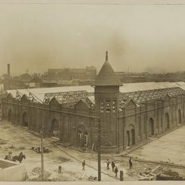 Print - Construction work on City Municipal Vegetable Market Building Number 1, corner of Thomas and Hay Streets Haymarket, 1909