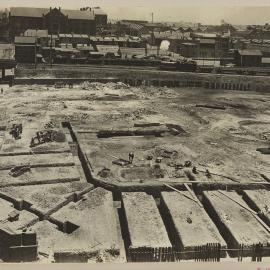 Print - Trenches and construction work for City Municipal Fruit Market Building Number 3, Quay Street and Ultimo Road Haymarket, 1910