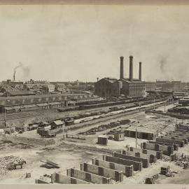 Print - Construction of brick walls for City Municipal Fruit Market Building Number 3, Quay, Matthew and Hay Streets Haymarket, 1910