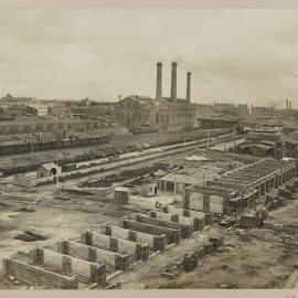 Print - Building work in progress for the City Municipal Fruit Market Building Number 3, Quay and Hay Streets Haymarket, 1911