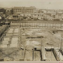 Print - Overview of construction site for the City Municipal Fruit Market Building Number 3, Quay and Hay Streets Haymarket, 1911