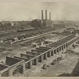 Print - Walls of market stalls and construction, City Municipal Fruit Market Building Number 3, Quay and Hay Streets Haymarket, 1911