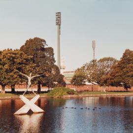 View looking south east of Kippax Lake, Moore Park, 1986