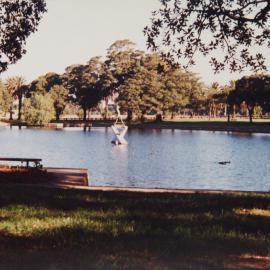 View looking south west of Kippax Lake, Moore Park, 1986