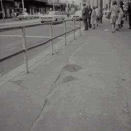 Streetscape and footpath damage, Elizabeth Street Sydney, 1973