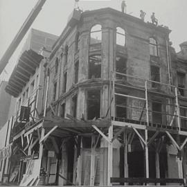 Building fire damage, corner Market and Clarence Streets Sydney, 1973