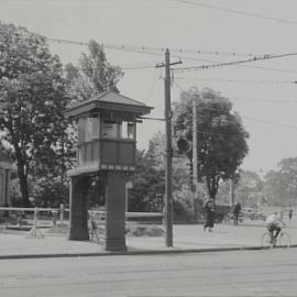 Tramway signal box , corner of Park and Elizabeth Streets Hyde Park Sydney, 1932