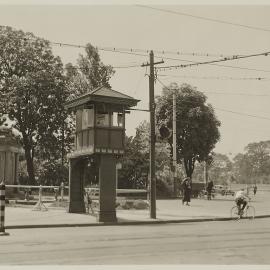 Tramway signal box, corner of Park and Elizabeth Streets Hyde Park Sydney, 1932