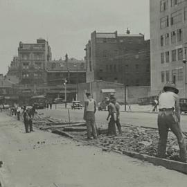 Council 'pick and shovel' workers on Elizabeth Street Sydney, 1933