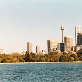 View looking south west towards Farm Cove and city skyline, Sydney, 1986