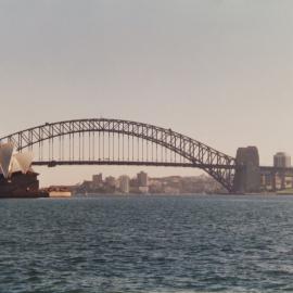 View looking north west of Sydney Harbour Bridge and Opera House, Sydney, 1986